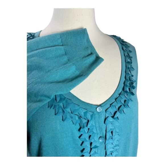 Talbots Cardigan Sweater L Linen Cotton Blend Half Sleeve Ruffle Button Front - Picture 4 of 7